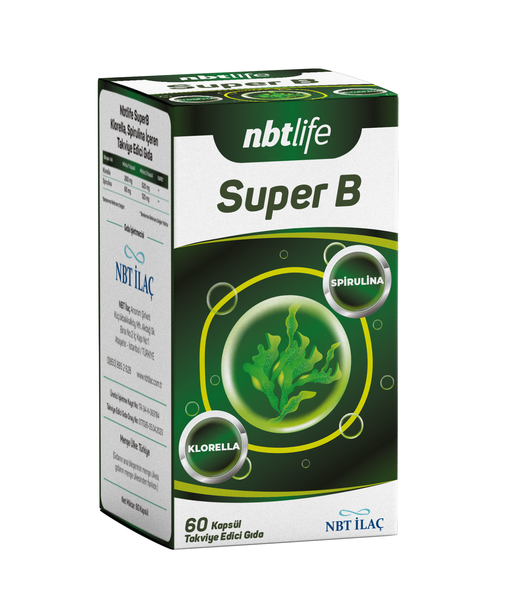 NBT Super B Spirulina Klorella 60 Kapsül (SKT:09/2026)