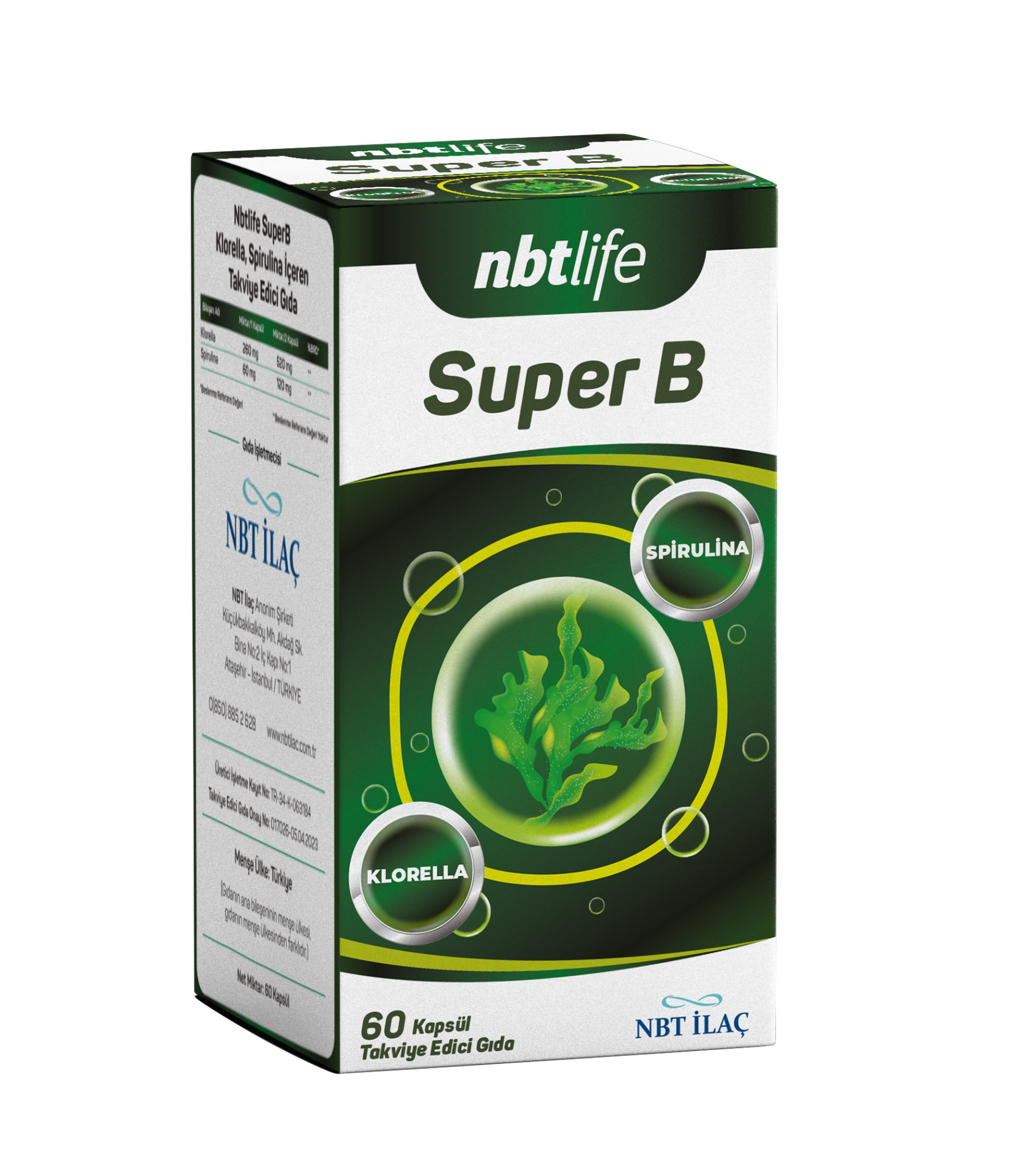 NBT Super B Spirulina Klorella 60 Kapsül