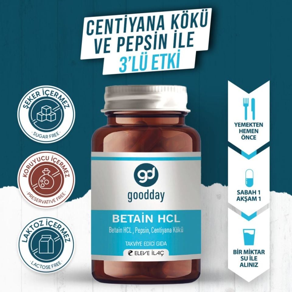 Goodday Betain HCL Pepsin 60 Kapsül (SKT: 09/2026)