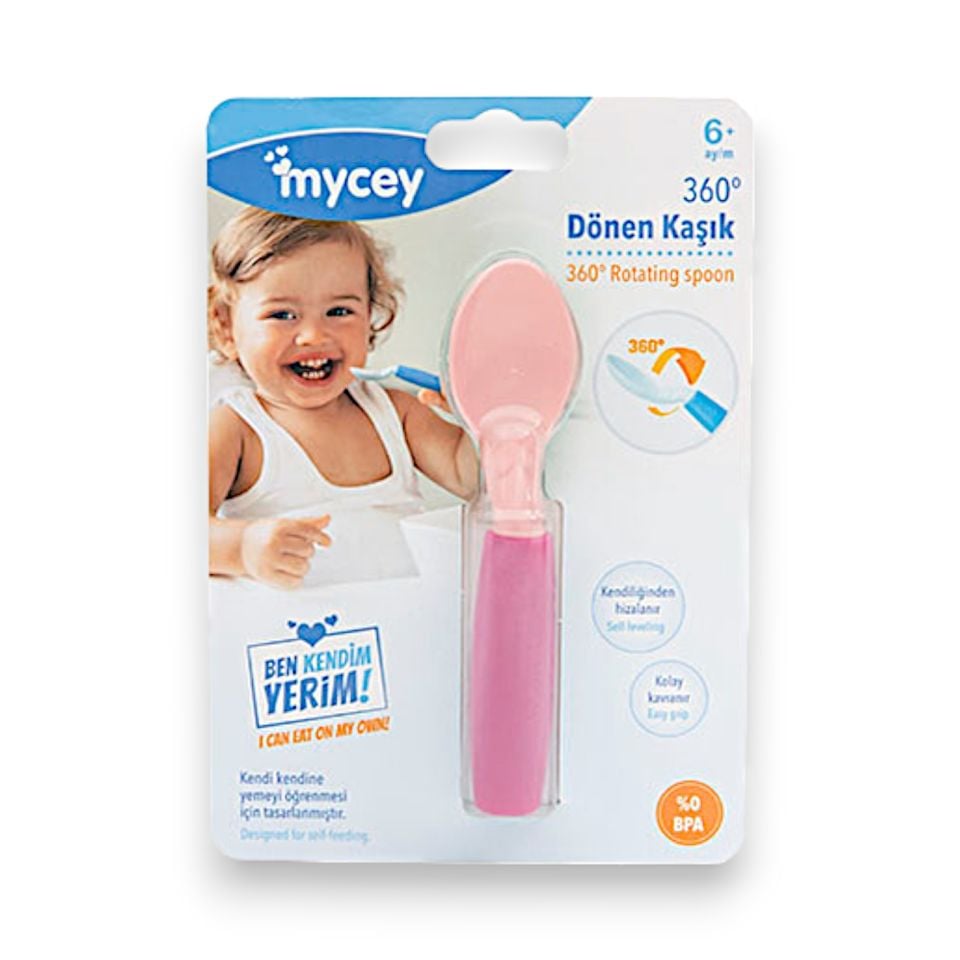 Mycey Bebek Dönen Mama Kaşığı (Pembe)