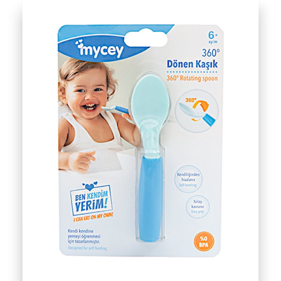 Mycey Bebek Dönen Mama Kaşığı (Mavi)