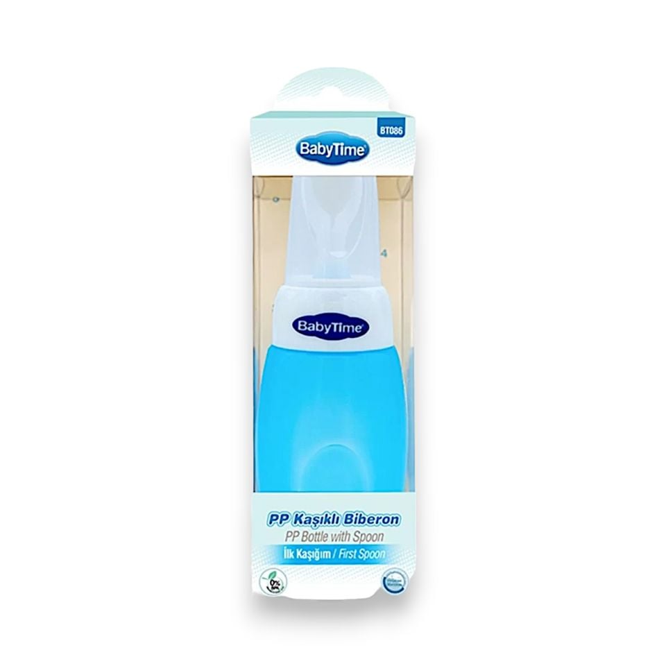 Babytime PP Kaşıklı Biberon 225 ml (Mavi)