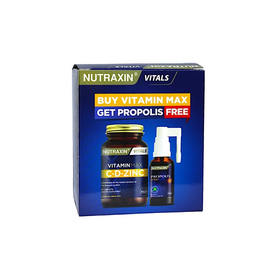 Nutraxin Vitamin Max C, D, Çinko 60 Tablet (Propolis Sprey Hediyeli Kofre)