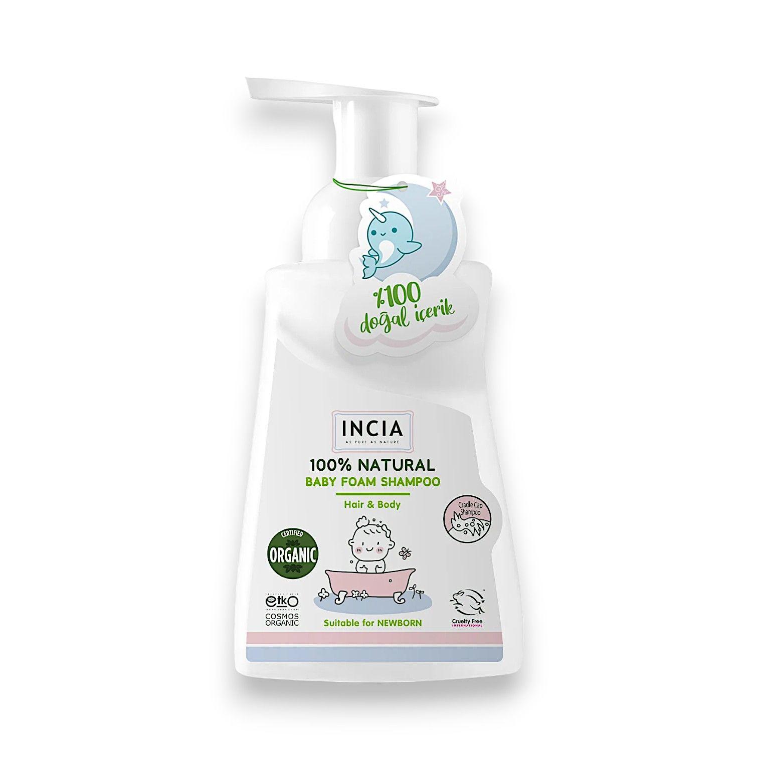 Incia Bebekler İçin Doğal Köpük Şampuanı Saç ve Vücut İçin 200 ml