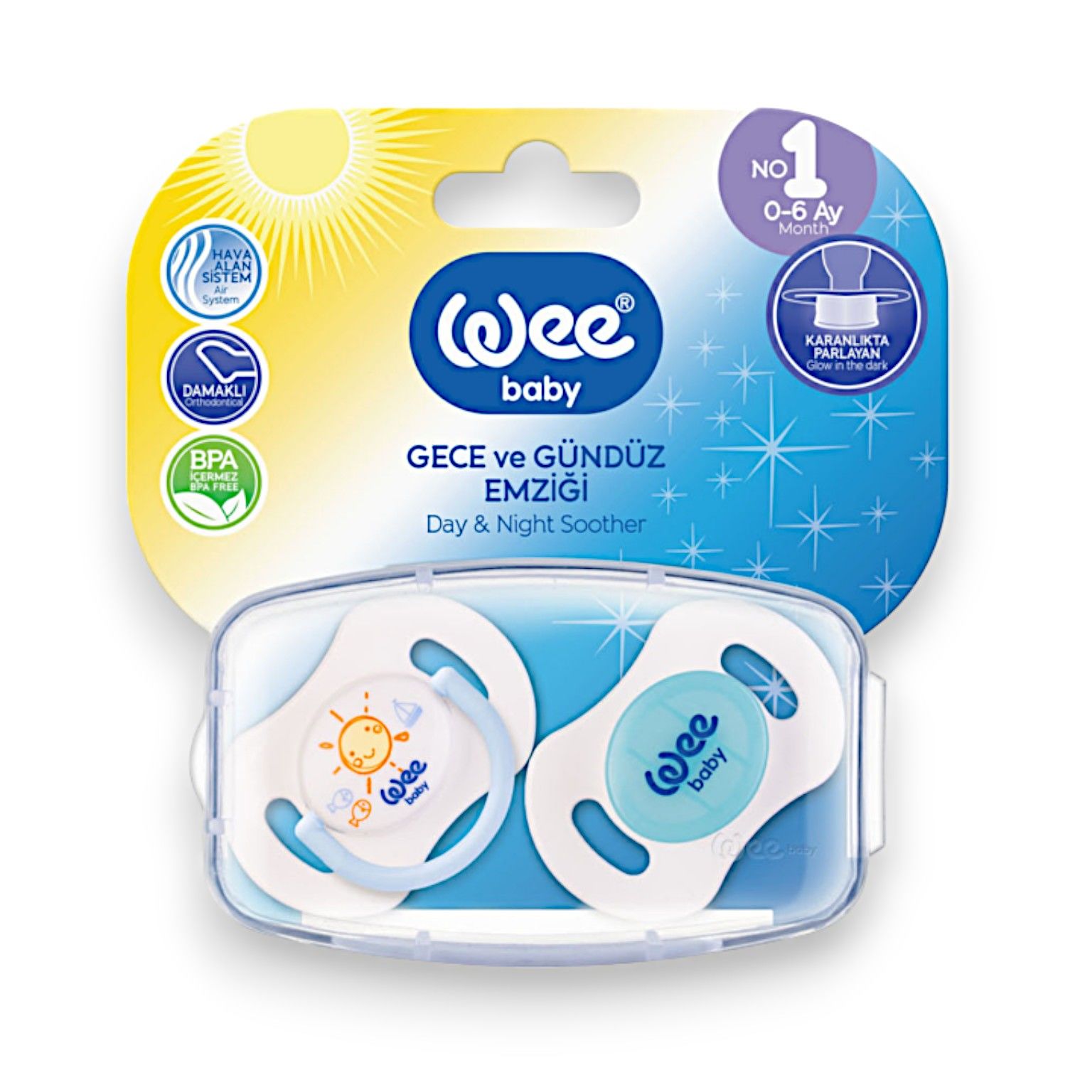 Wee Baby 2'li Gece Gündüz Emziği 0-6 Ay No: 1 - Mavi