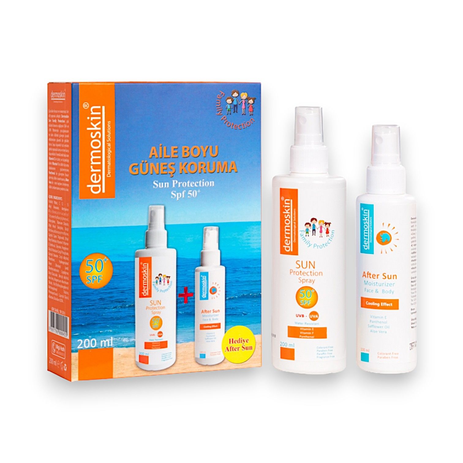 Dermoskin Aile Boyu Güneş Koruyucu Set Kofre (Sprey+Güneş Sonrası)