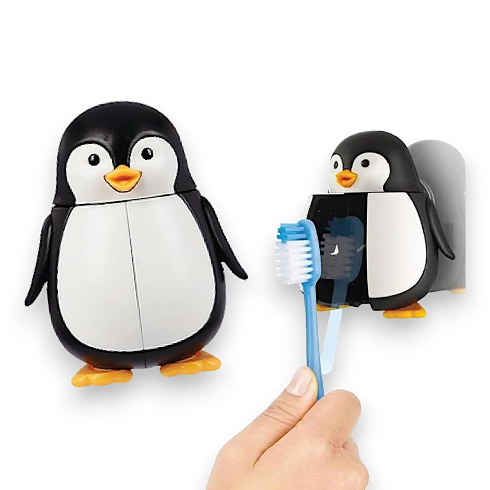 Flipper Hijyenik Diş Fırçası Saklama Kabı + Çocuk Diş Fırçası Seti - Penguen