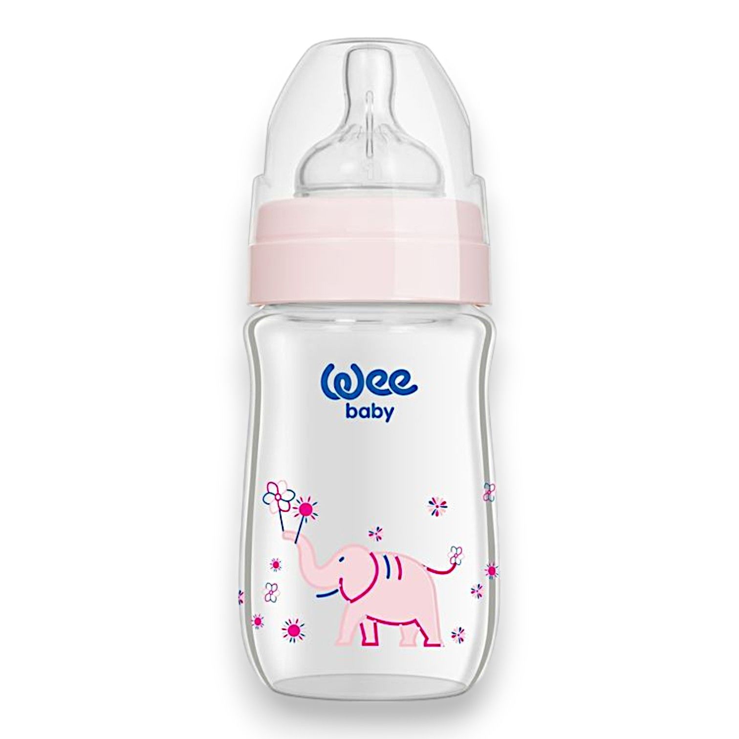 Wee Baby Klasik+ Geniş Ağızlı Isıya Dayanıklı Cam Biberon 180 ml - Pembe