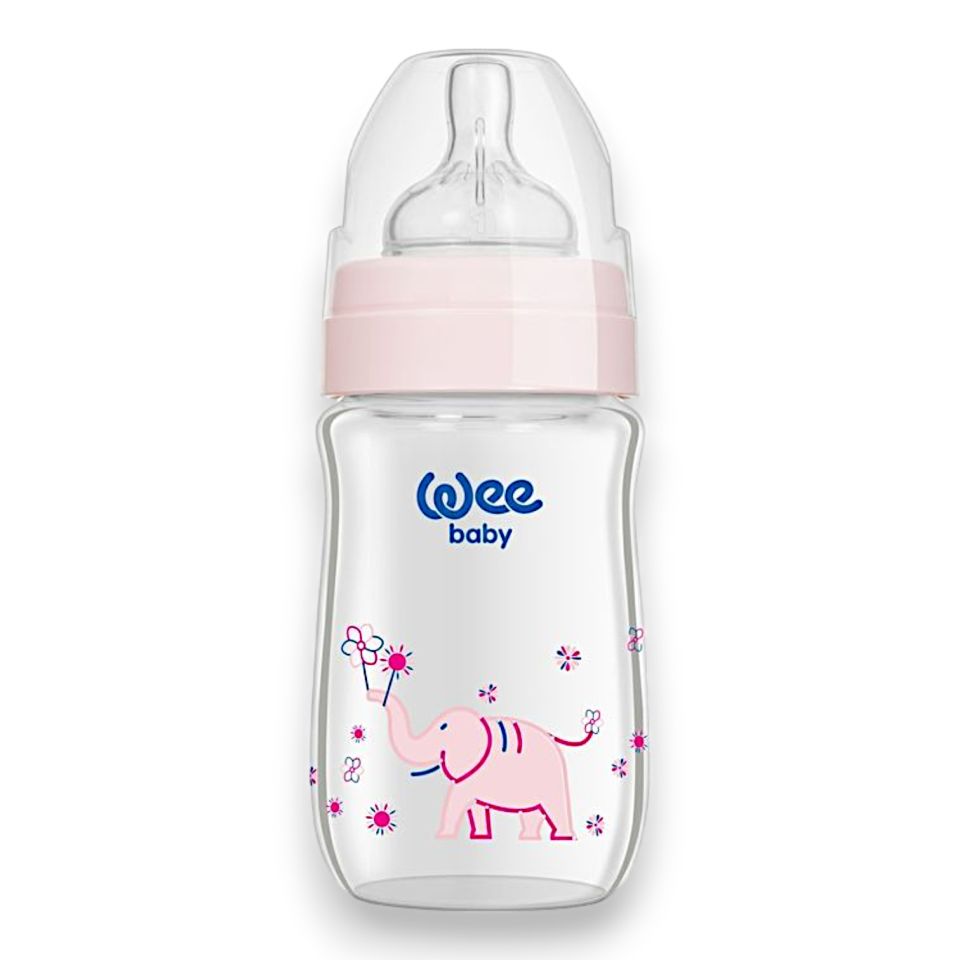 Wee Baby Klasik+ Geniş Ağızlı Isıya Dayanıklı Cam Biberon 180 ml - Pembe