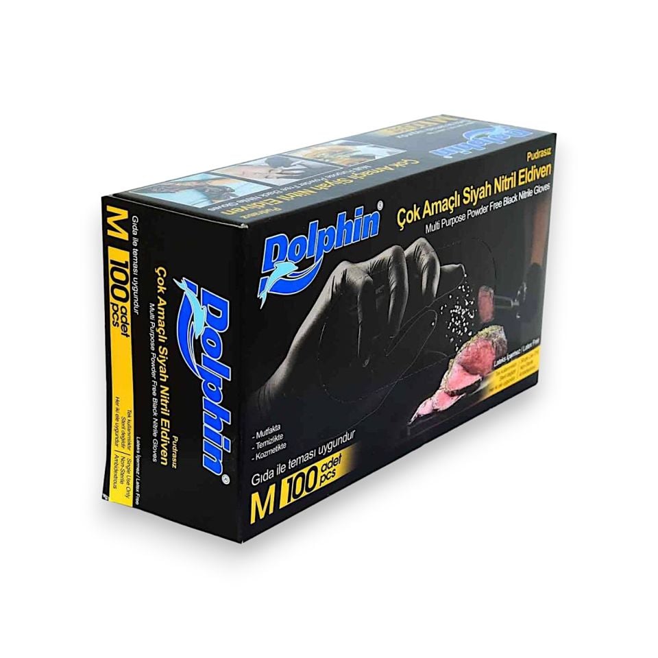 Dolphin Siyah Nitril Eldiven Orta Boy (M) 100'lü