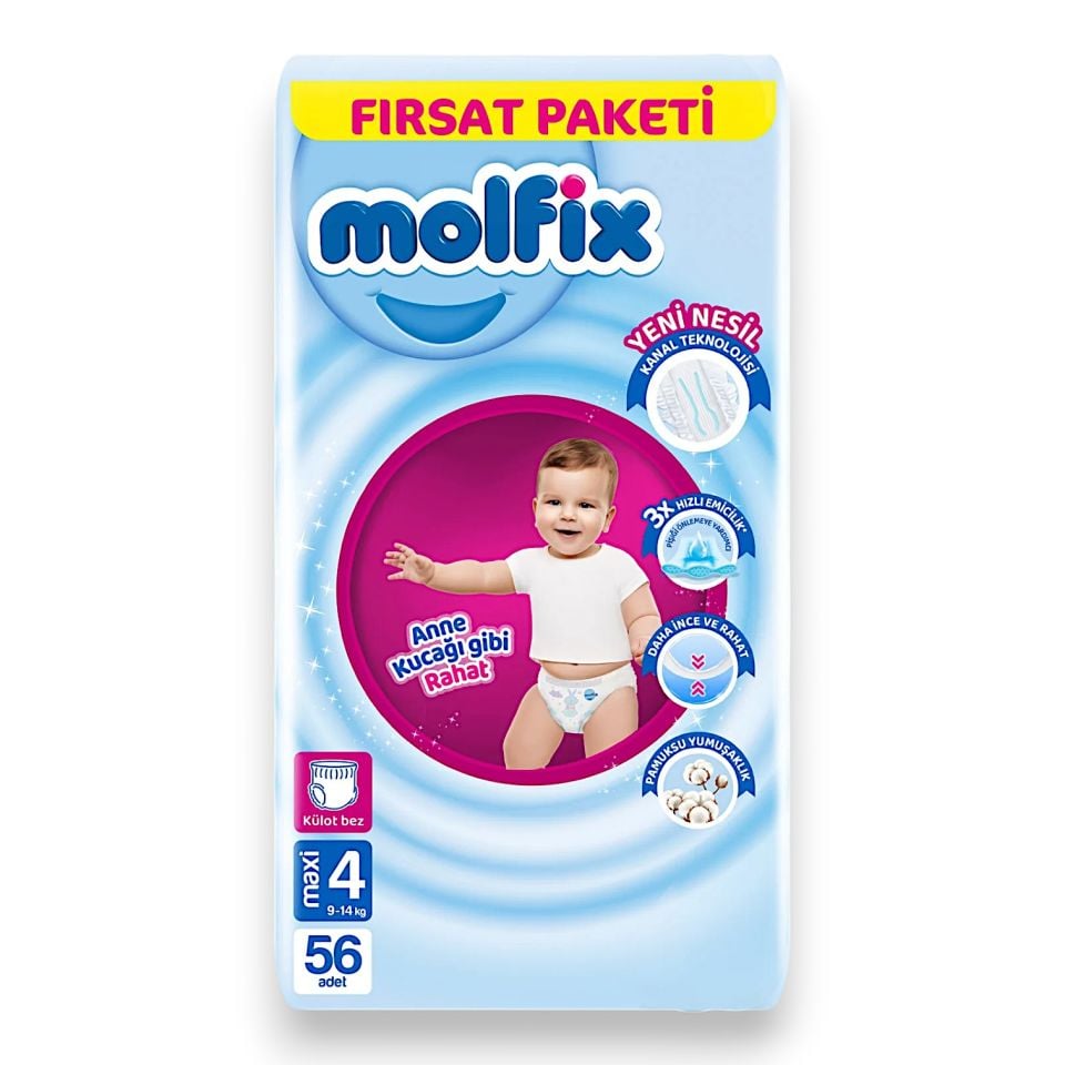 Molfix Yenidoğan Bebek Bezi 4 Numara 9-14 Kg 56 Adet
