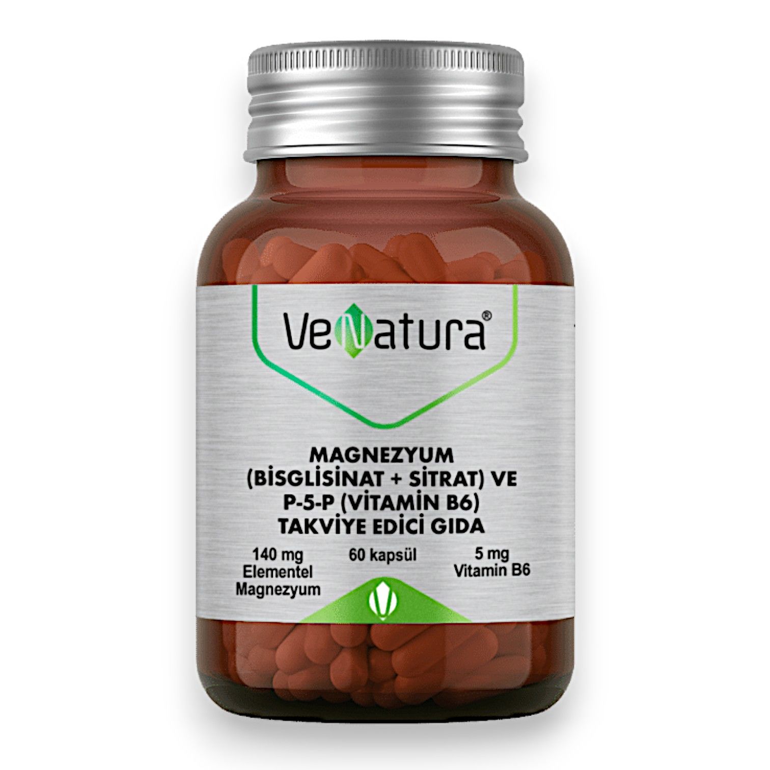 VeNatura Magnezyum (Bisglisinat+Sitrat) ve P5P (Vitamin B6) 60 Kapsül