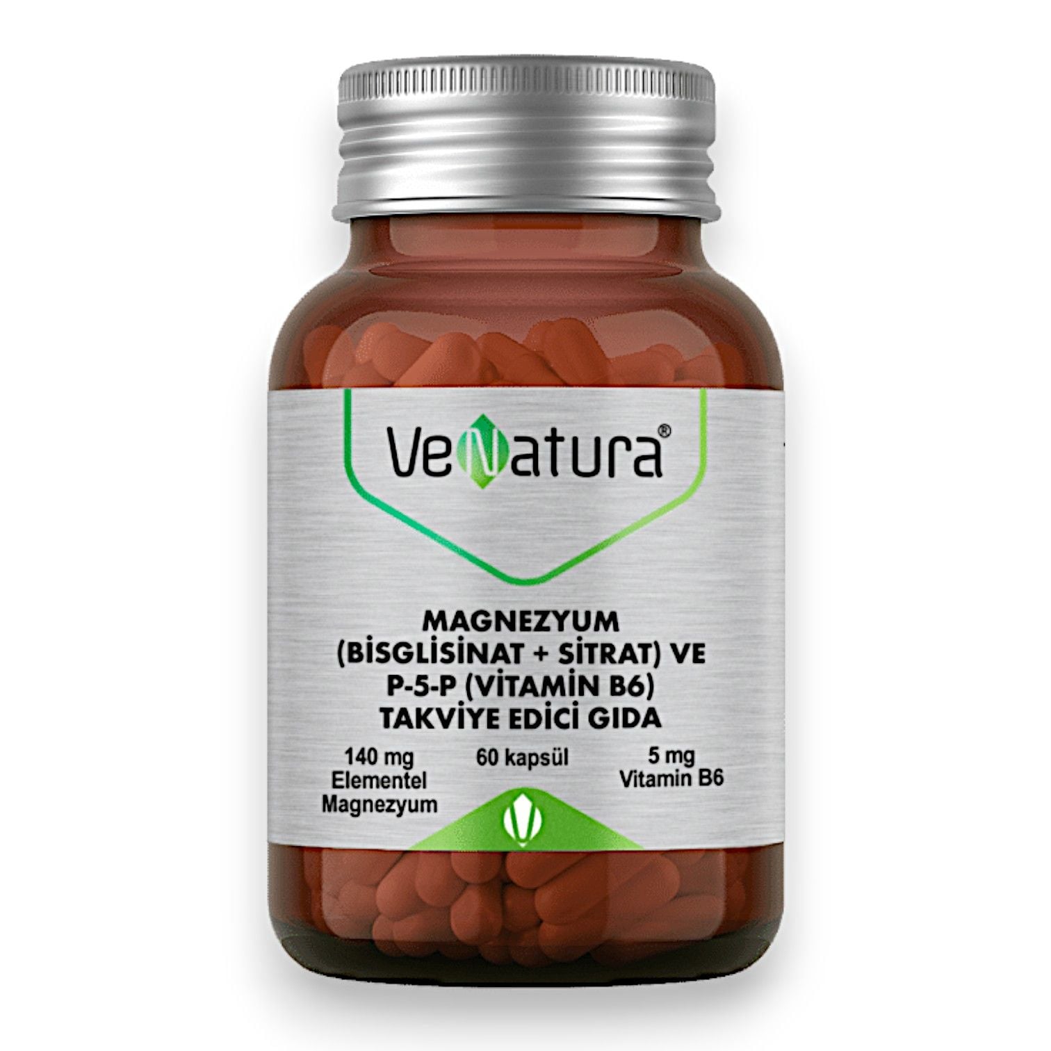VeNatura Magnezyum (Bisglisinat+Sitrat) ve P5P (Vitamin B6) 60 Kapsül