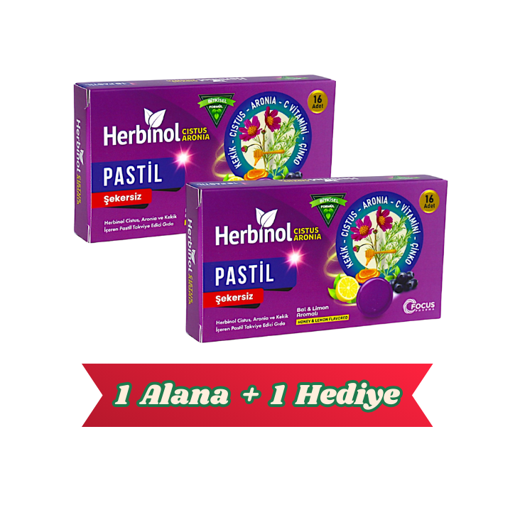 Herbinol Cistus Aronia İçeren Şekersiz 16 Pastil 1 ALANA 1 HEDİYE