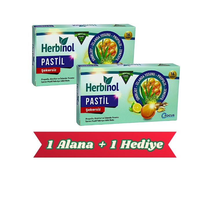 Herbinol Propolis İçeren Şekersiz 16 Pastil 1 ALANA 1 HEDİYE
