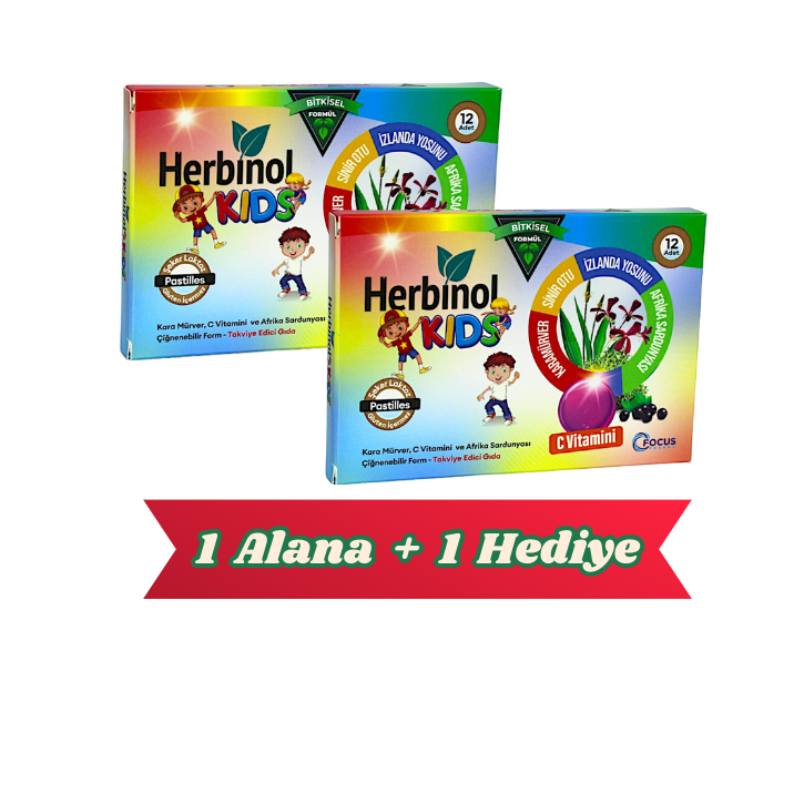 Herbinol Kids Karamürver İçeren Şekersiz 12 Pastil 1 ALANA 1 HEDİYE
