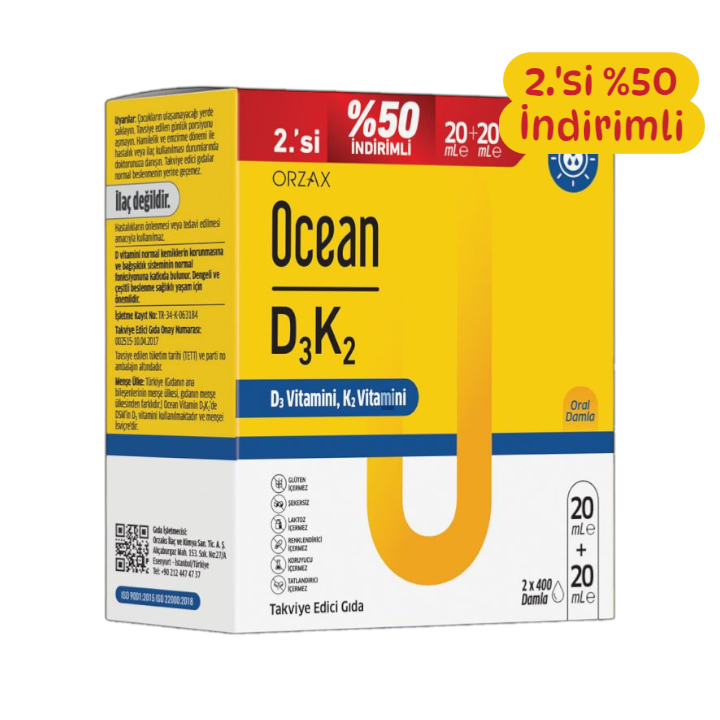 Ocean Vitamin D3K2 Oral Damla 20 mL + İkincisi %50 İndirimli