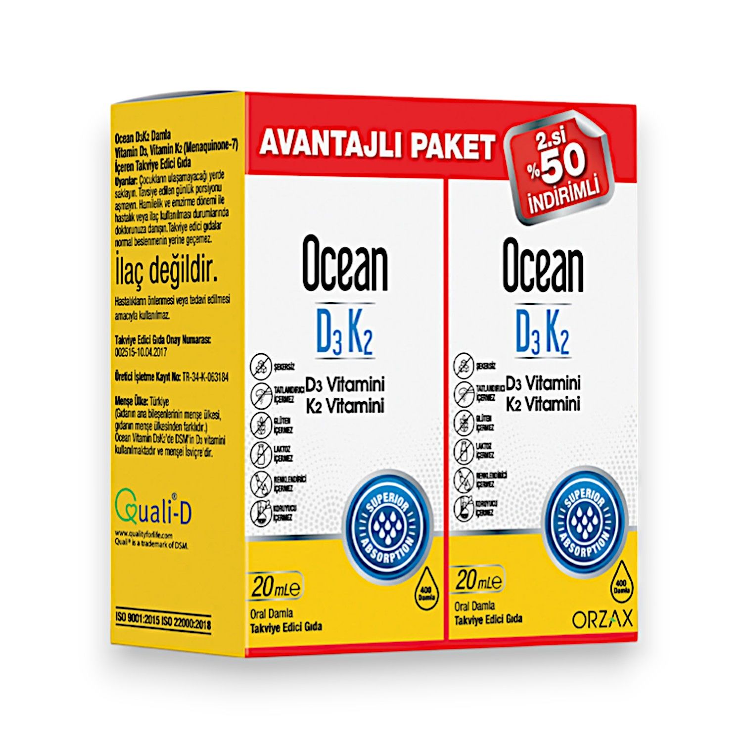 Ocean D3K2 Damla 20 ml + İkincisi %50 İndirimli
