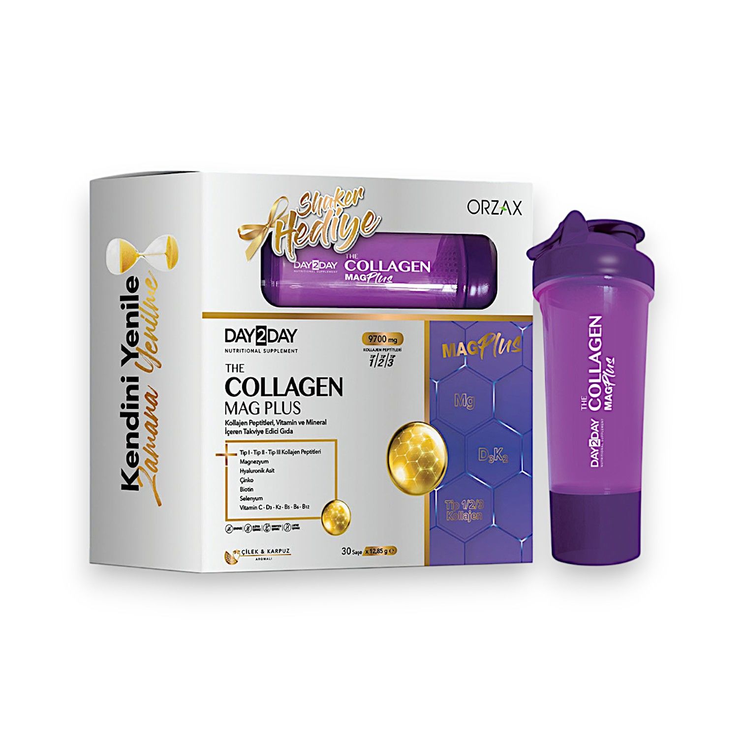 Day2Day Collagen Mag Plus Çilek Karpuz Aromalı 30 Saşe + Shaker Hediyeli