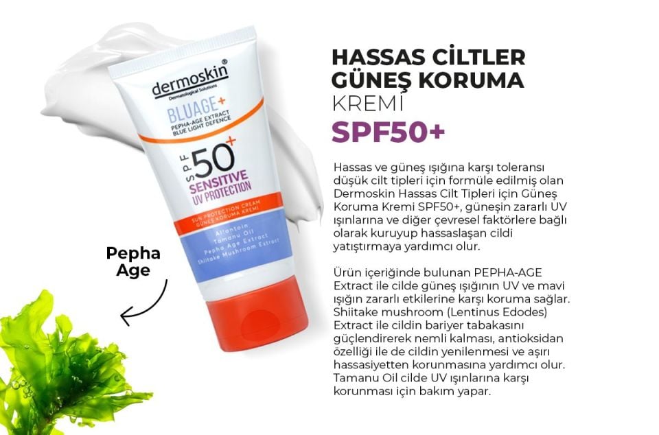 Dermoskin Bluage+ SPF50+ Hassas Ciltler İçin Güneş Kremi 50 mL