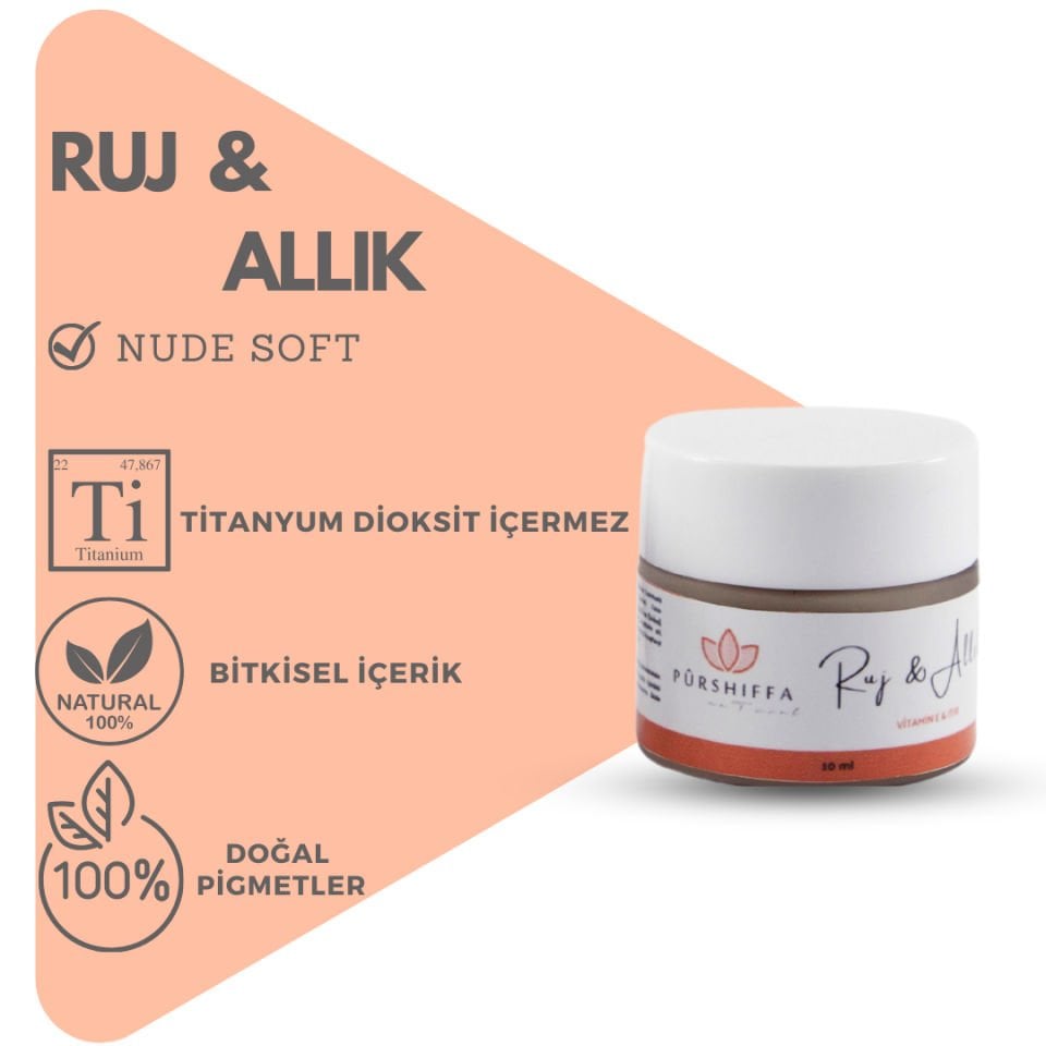 Pürshiffa Bitkisel İçerikli Doğal Ruj Allık 5 GR (Kavanoz) Nude Soft