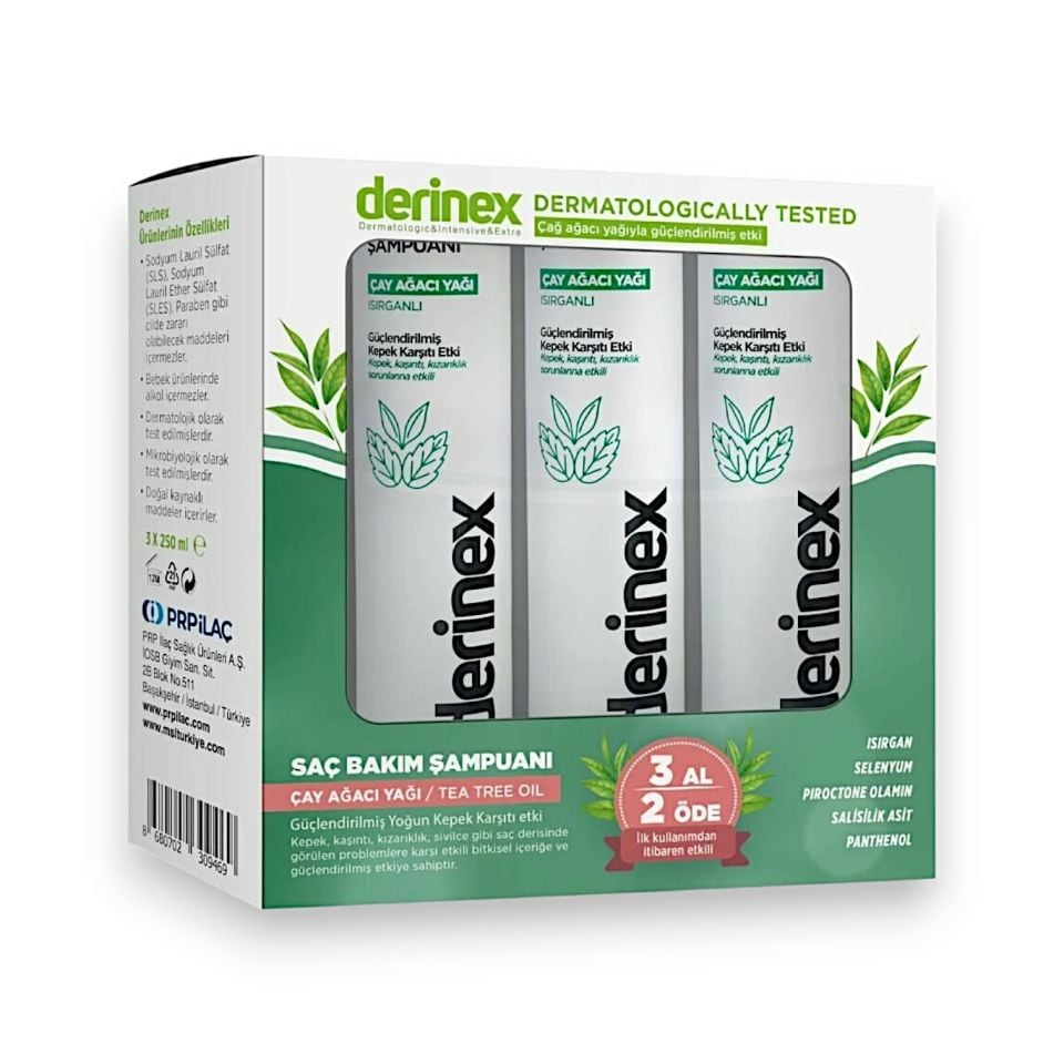 Derinex Çay Ağacı Yağı İçeren Selenyumlu Şampuan 250 mL 3 AL 2 ÖDE