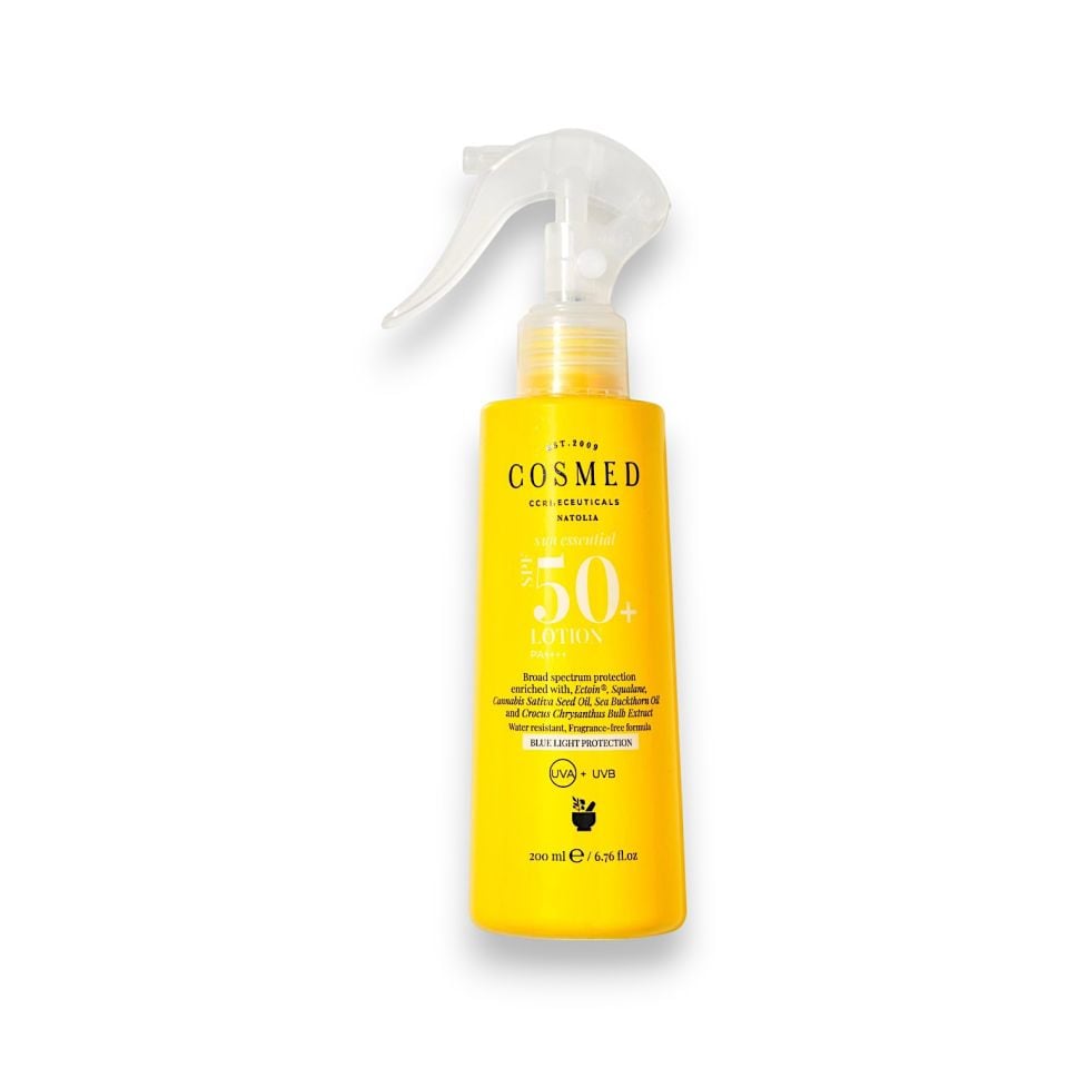 Cosmed Sun Essential Lotion SPF50 Tüm Cilt Tipleri için Aile Boy Yüz ve Vücut Sprey Güneş Kremi 200 ml