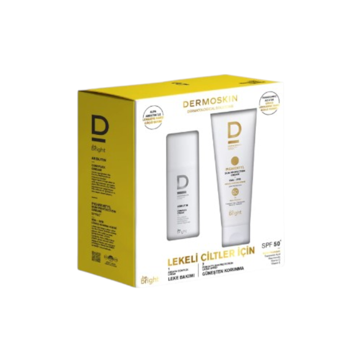 Dermoskin Lekeli Ciltler İçin Arbutin Complex Cream 33 ml + Pigmentyl Sun Protection Cream SPF50+ 75 ml Kofre
