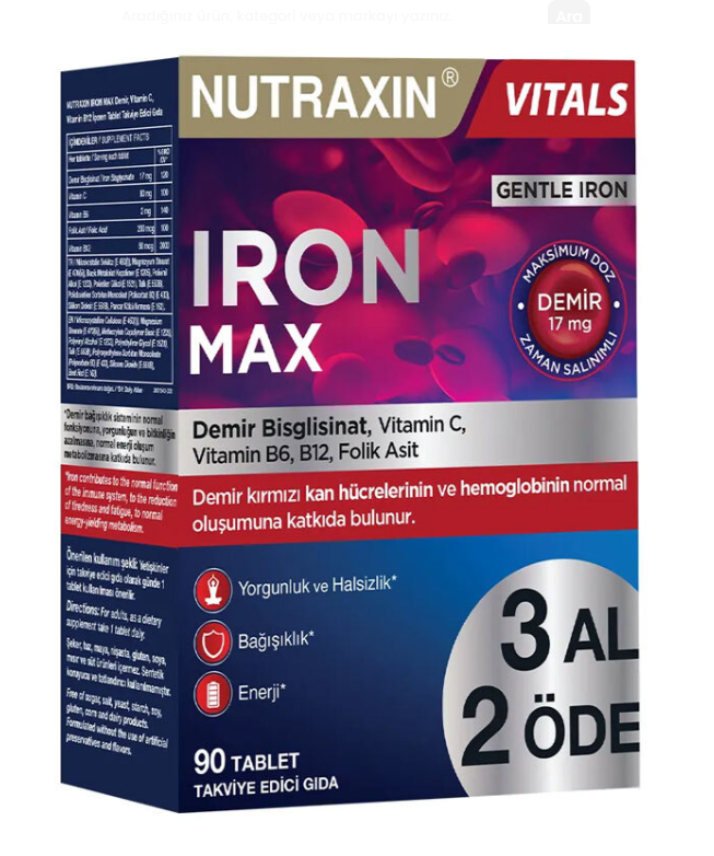 Nutraxin Iron Max Gentle Iron 17 mg 3 AL 2 ÖDE 90 Tablet