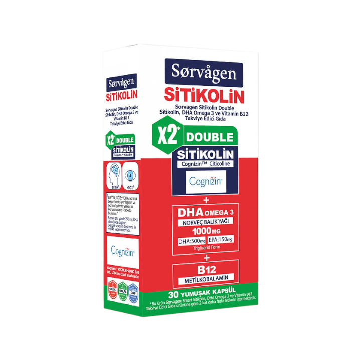 Sorvagen Smart Double Sitikolin DHA Omega 3 ve B12 30 Kapsül