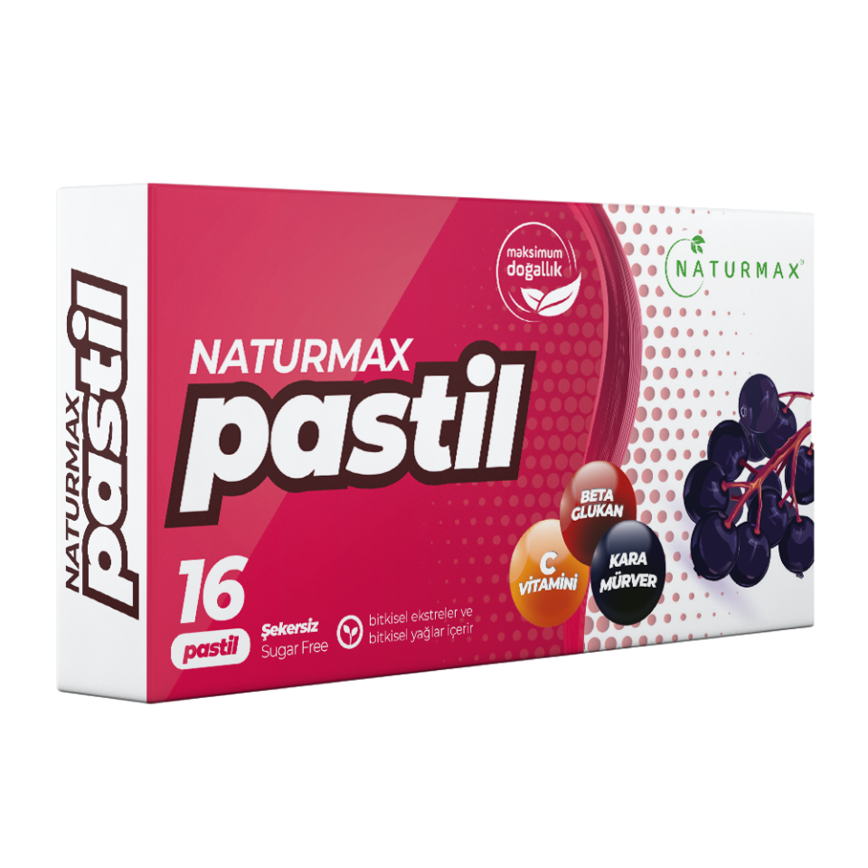 Naturmax (Kırmızı) C Vitamini, Beta Glukan, Kara Mürver Pastil 16 Adet